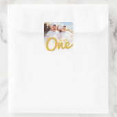 Gele Grote Schets Eén Pret Tweedeling 1e Verjaarda Vierkante Sticker (Tas)