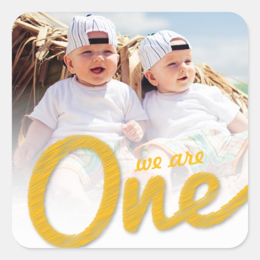 Gele Grote Schets Eén Pret Tweedeling 1e Verjaarda Vierkante Sticker (Voorkant)