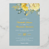 Gele grove bruine bruine bruiloft folie uitnodiging (Voorkant)