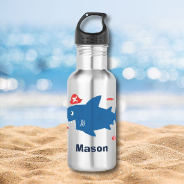 Gele haai met pet van piraten en kleine vissen waterfles 