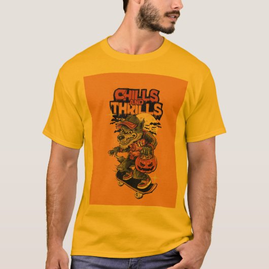 Gele half mouw T-shirt met Wolf ontwerp  (Voorkant)