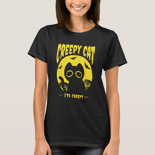 Gele Halloween Kat Vleermuizen T-shirt (Voorkant)