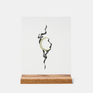 Gele Halve Maan met Magische Rook Waterverf Acryl Bord