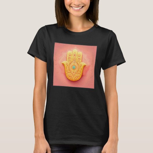 Gele Hamsa Hand Illustratie Pastel Kleur Vrouwen T-shirt (Voorkant)