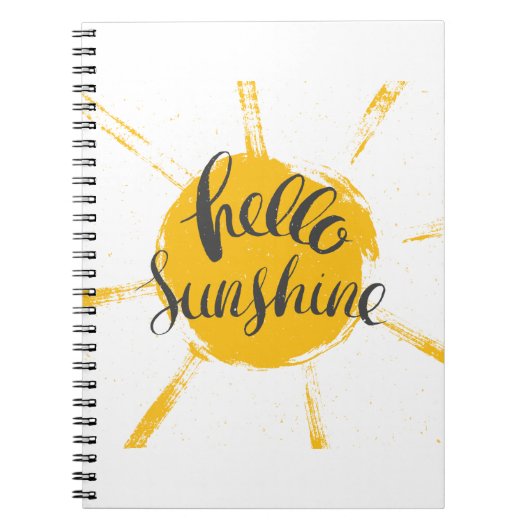 Gele hand Drawn Sun Hallo Sunshine Afbeelding Notitieboek (Voorkant)