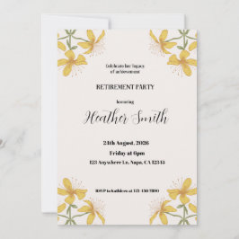 Gele Hand-getrokken Bloem Retirement Party Invitat Kaart