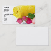 Gele handdoeken en zeep visitekaartje (Voorkant / Achterkant)