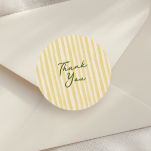 Gele handgetekende strepen script dank je favoriet ronde sticker