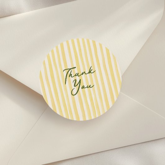 Gele handgetekende strepen script dank je favoriet ronde sticker