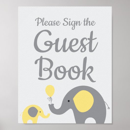 Gele handtekeningen voor Elephant Baby shower Sign Poster (Voorkant)
