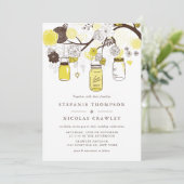 Gele hangende Mason Jars bruiloft Kaart (Staand voorkant)