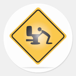 Gele hangronwaarschuwingsteken rond sticker