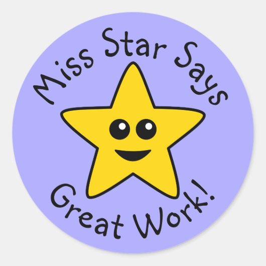 Gele Happy Star Great Work-Stickers Ronde Sticker (Voorkant)