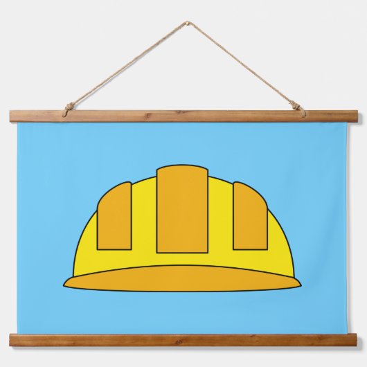 Gele harde Petten Cartoon Hangend Wandkleed (Voorkant)
