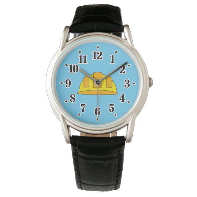 Gele harde Petten Cartoon Horloge (Voorkant)