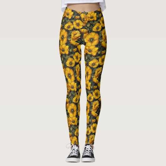 Gele hardloopanemonen esthetische Moederdag Leggings (Voorkant)