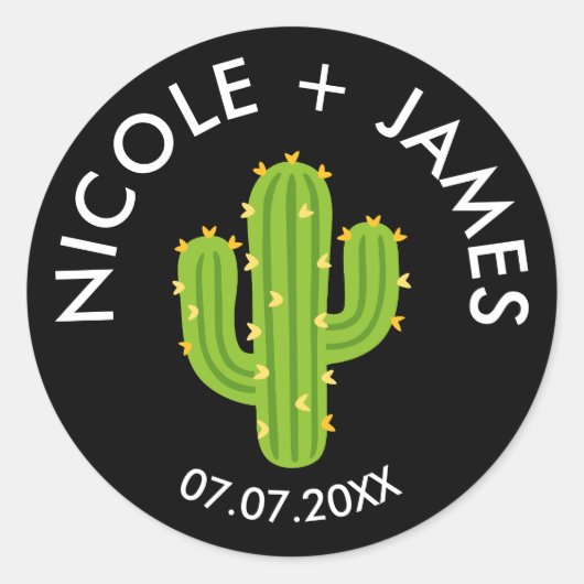 Gele Hart Cactus Feest Liefde Bruiloft Ronde Sticker (Voorkant)