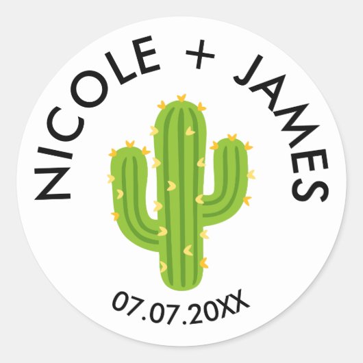 Gele Hart Cactus Feest Liefde Bruiloft Ronde Sticker (Voorkant)