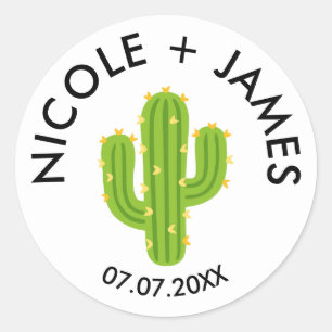 Gele Hart Cactus Feest Liefde Bruiloft Ronde Sticker
