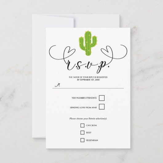 Gele Hart Cactus Feest Liefde Bruiloft RSVP Kaartje (Voorkant)