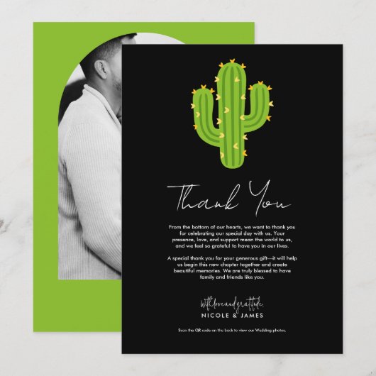 Gele Hart Cactus Feest Liefde Dank Je Kaart (Voorkant / Achterkant)