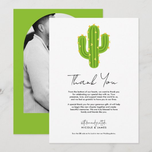 Gele Hart Cactus Feest Liefde Dank Je Kaart (Voorkant / Achterkant)