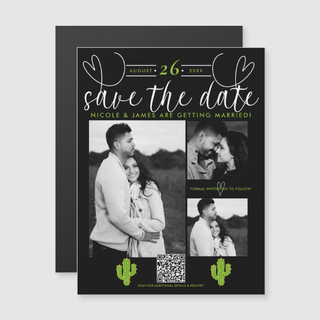 Gele Hart Cactus Feest Liefde Save the Date (Voorkant / Achterkant)