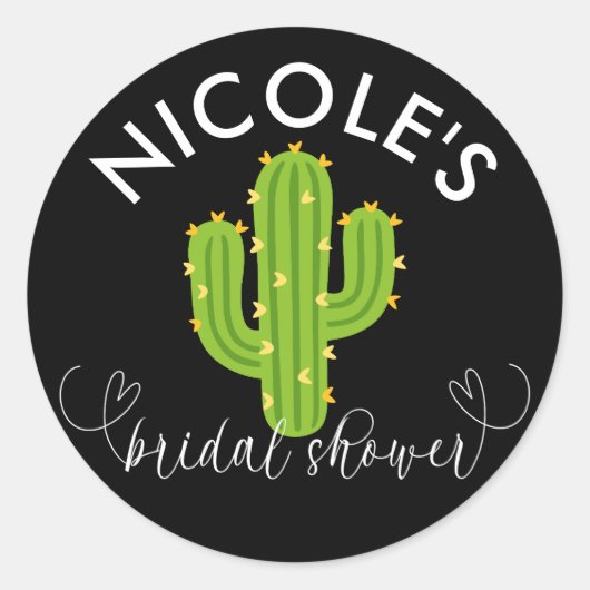 Gele Hart Cactus Fiesta Liefde Bruidsfeest Ronde Sticker (Voorkant)