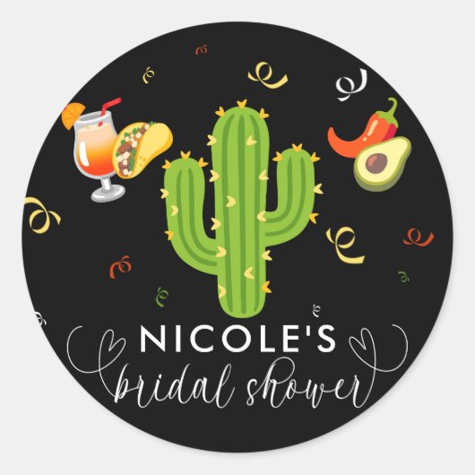 Gele Hart Cactus Fiesta Liefde Bruidsfeest Ronde Sticker (Voorkant)
