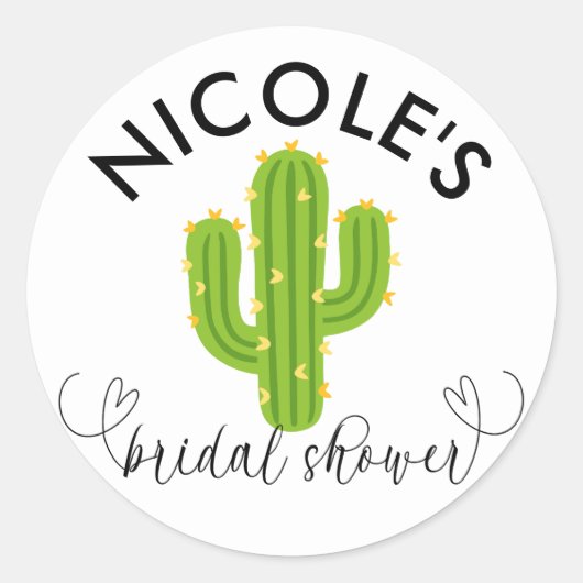 Gele Hart Cactus Fiesta Liefde Bruidsfeest Ronde Sticker (Voorkant)