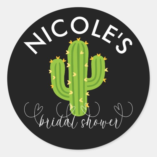 Gele Hart Cactus Fiesta Liefde Bruidsfeest Ronde Sticker (Voorkant)