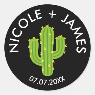 Gele Hart Cactus Fiesta Liefde Bruiloft Ronde Sticker