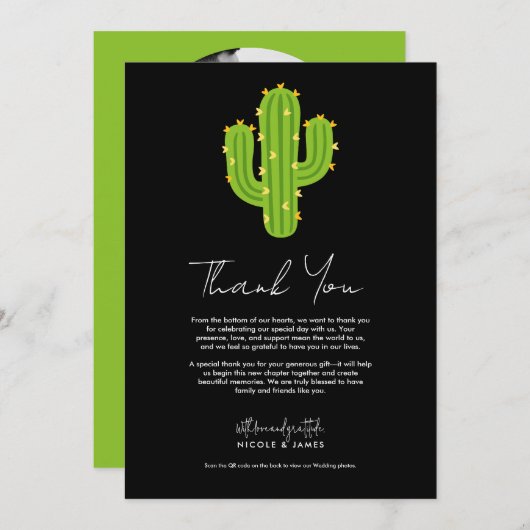 Gele Hart Cactus Fiesta Liefde Dank U Kaart (Voorkant / Achterkant)