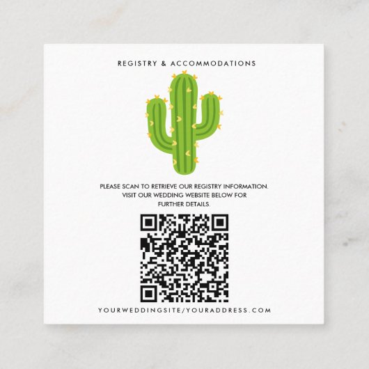 Gele Hart Cactus Fiesta Liefde Trouwdetails Vierkante Visitekaartje (Achterkant)