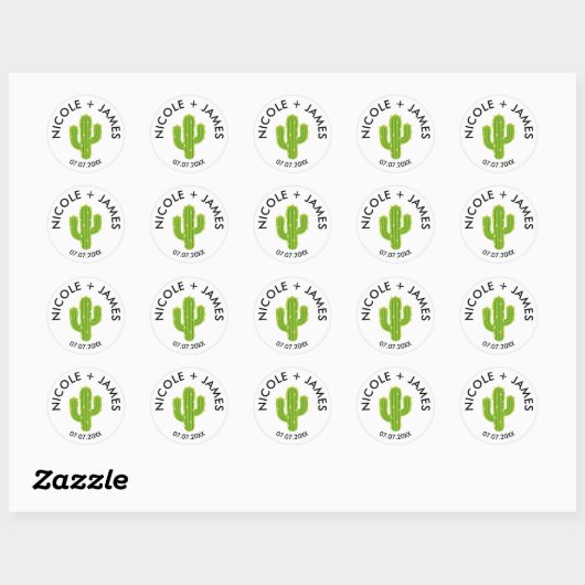 Gele Hart Cactus Fiesta Liefde Trouwen Ronde Sticker (Vel)