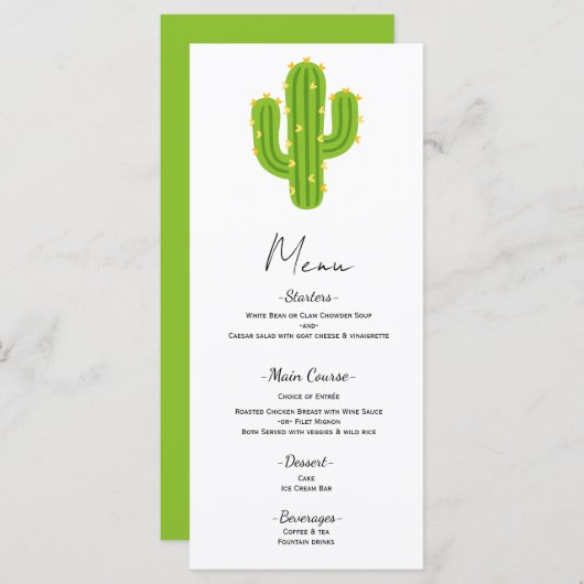 Gele Hart Cactus Fiesta Liefde Trouwmenu Menu (Voorkant / Achterkant)