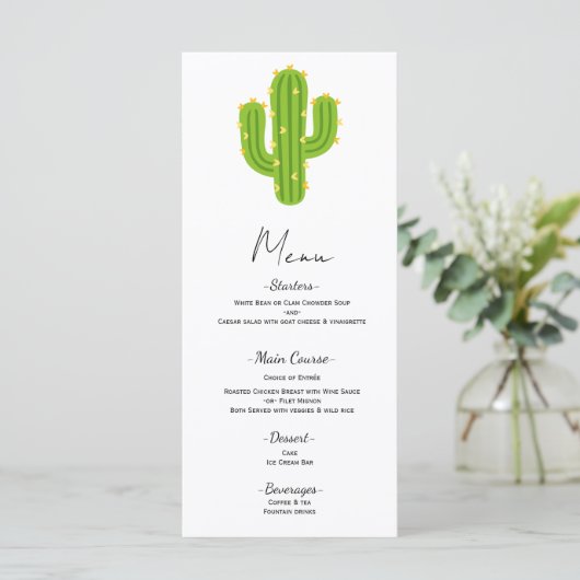 Gele Hart Cactus Fiesta Liefde Trouwmenu Menu (Staand voorkant)