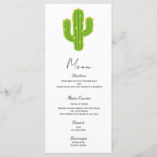 Gele Hart Cactus Fiesta Liefde Trouwmenu Menu (Voorkant)