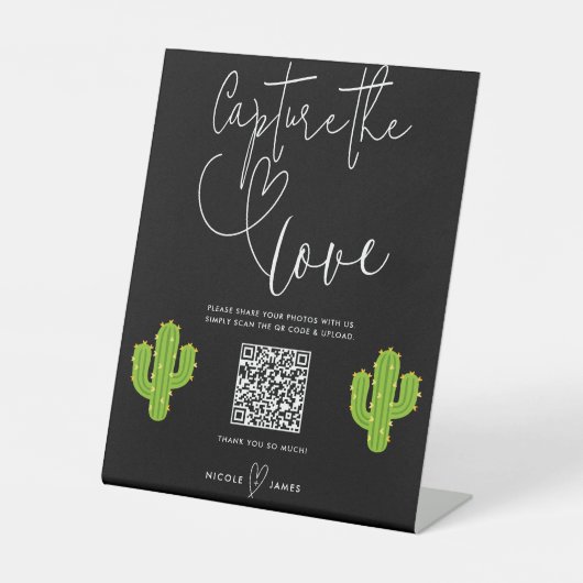 Gele Hart Cactus Fiesta Liefde Vang de Liefde Reclamebord Met Voetstuk (Voorkant)