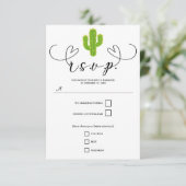 Gele Hart Cactus Fiesta Love Wedding RSVP Kaartje (Staand voorkant)