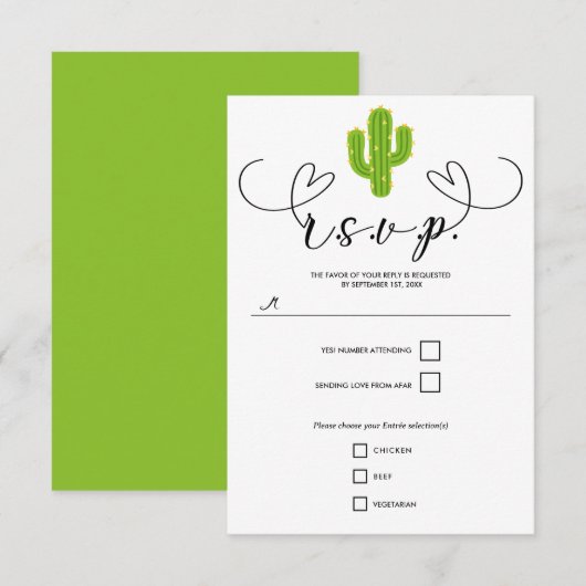 Gele Hart Cactus Fiesta Love Wedding RSVP Kaartje (Voorkant / Achterkant)