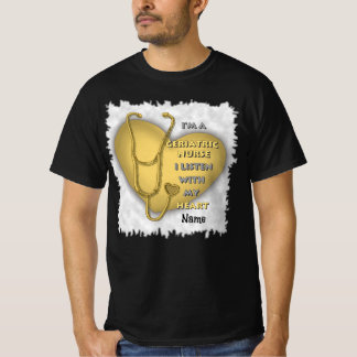 Gele hart geriatrische verpleegkundige t-shirt