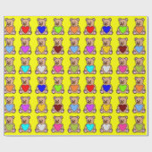 Gele Hart Teddy Bears Cadeaupapier (Vlak)