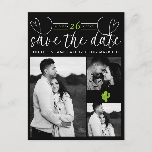 Gele Hartcactus Feest Liefde Save the Date Aankondigingskaart (Voorkant)