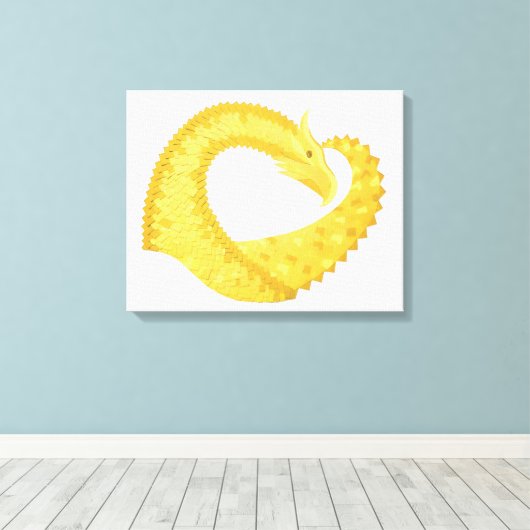 Gele hartdraak op wit canvas afdruk (Insitu (Houten vloer))