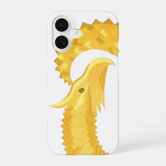 Gele hartdraak op wit iPhone 16 hoesje (Achterkant)