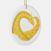 Gele hartdraak op wit keramisch ornament (Rechts)