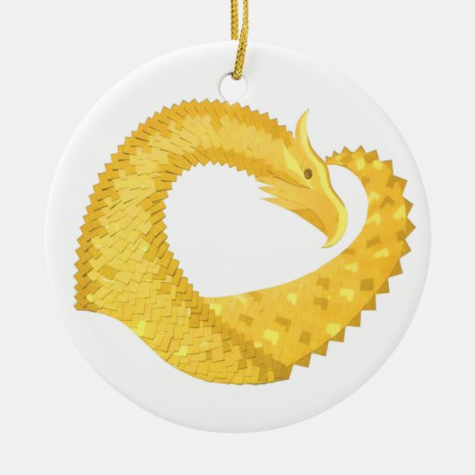 Gele hartdraak op wit keramisch ornament (Voorkant)