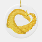 Gele hartdraak op wit keramisch ornament (Achterkant)