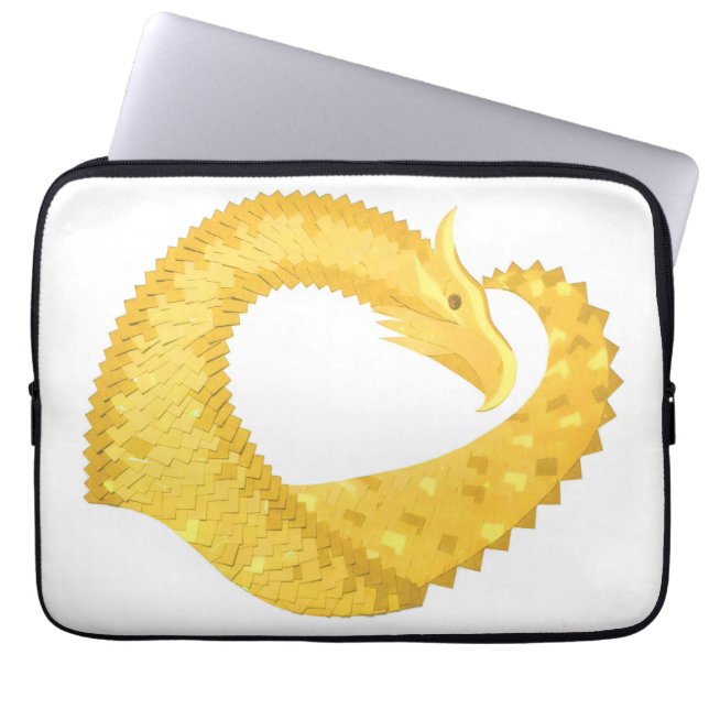 Gele hartdraak op wit laptop sleeve (Voorkant)